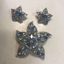 Vintage Sarah Cov Starfish Brooch and Earrings Blue Rhinestones - £29.78 GBP