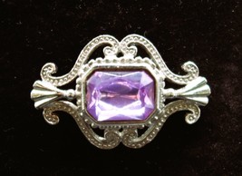 Vtg Silver Tone Purple Faceted Cabachon Brooch Beautiful - $279.70 MXN