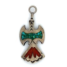 Vtg Sterling Sign BC Cea Brown Navajo Inlay Coral Turquoise Peyote Bird Pendant - £35.49 GBP