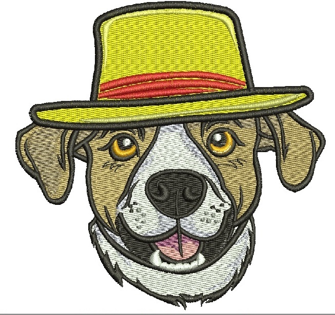 dog in a yellow hat machine embroidery design   - $1.35