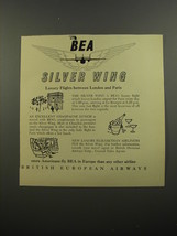 1952 BEA British European Airways Ad - BEA Silver Wing luxury flights - £14.54 GBP