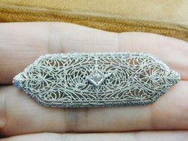 Victorian Sterling Silver Jeweled Filigree Pin - £48.10 GBP