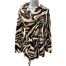 VTG Y2K IZ Byer Women&#39;s SZ Large Zebra Print Trench Coat Jacket Brown Wh... - £24.34 GBP