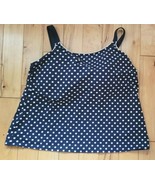 Lands End Swim Tankini Top Molded Cups Polka Dot Blue White Size 16WDDD - $34.24 CAD