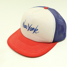 VTG Yupoong New York Snapback Hat Red White Blue Mens Logo 90s Y2K Script - £6.99 GBP