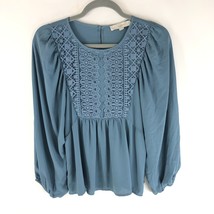 Ann Taylor LOFT Blouse Top Crochet Pleated Puff Dolman Sleeve Blue Size XS - £7.69 GBP