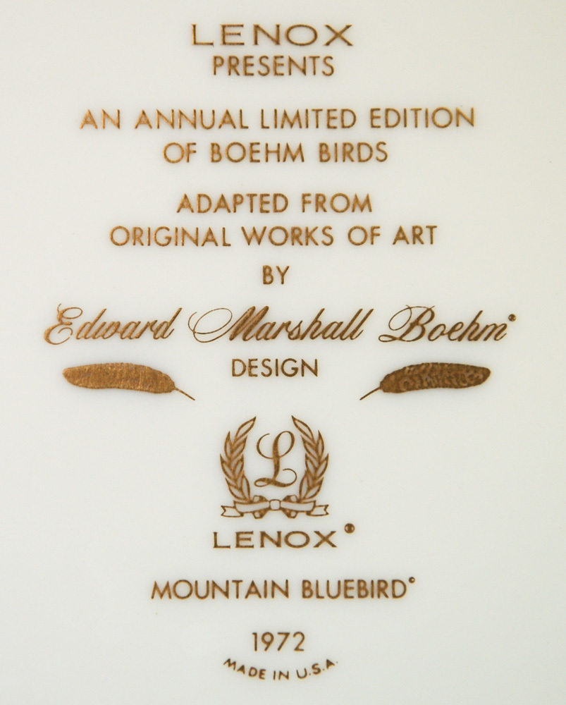 1972 Lenox Edward Marshall Boehm Birds Mountain Bluebird 10.75" Plate LE Item image 4