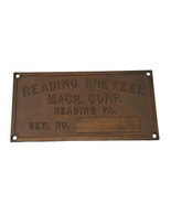 Old Vintage Brass Plaque Reading Pretzel Machine Corp Reading PA Industr... - $132.78 CAD