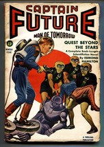 Captain Future Winter 1942-Earle Bergey Aliens menace woman cvr-Pulp mag - £193.84 GBP