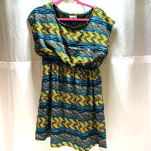 Dress by MINE Aztec Design Short Sleeve Knee Length Size Large Blue and ... - £11.06 GBP