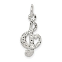 Sterling Silver Treble Clef Charm &amp; 18&quot; Chain Jewerly 23.6mm x 9.6mm - £15.15 GBP