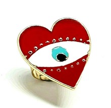 Heart Ring All Seeing Eye Edgy Red Gold Plated Adjustable Retro Bohemian Ethnic - £5.92 GBP