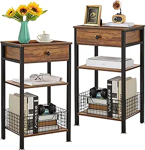 Tall End Side Tables 27 Inch Night Stand With U-Shape Basket And Storage... - $240.99
