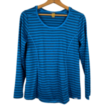 Eddie Bauer Shirt Womens Medium Blue Pullover Striped Hood Long Sleeve V... - £11.97 GBP