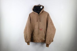 Vintage 90s Dickies Mens 2XL XXL Distressed Quilted Canvas Hooded Jacket Brown - £77.83 GBP