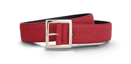 Womens vegan belt of organic Piñatex red fabric fashion elegant square b... - £54.43 GBP