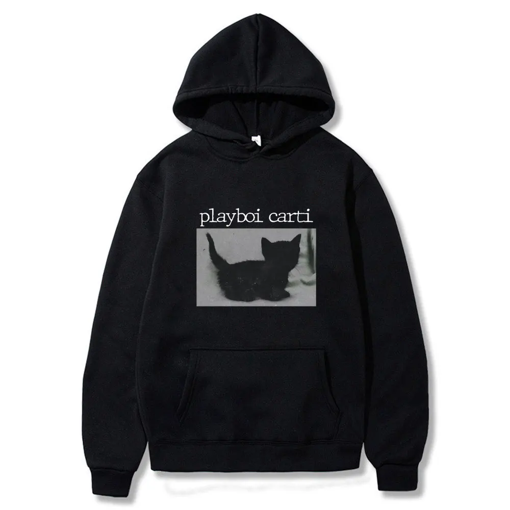 Playboi Carti Hoodies Rapper Black Cat Print Streetwear Men Women Fashio... - $91.64