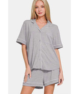 Zenana Button Down Short Sleeve Top and Shorts Lounge Set - $39.84