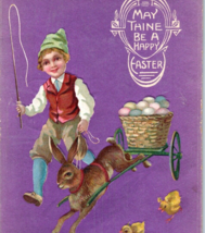 Happy Easter Antique Posted 1911 Postcard Rabbit Pulling Cart Eggs Chicks - £9.72 GBP