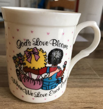 GOD’S LOVE BLOOMS Bone China Mug Children Hugging Pink Hearts Crystal Ca... - $8.81 CAD