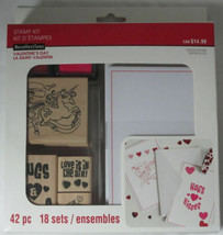 Recollections Valentine&#39;s Day Stamp Card Kit Unicorn Love Hugs Kisses Red 42 Pc - £18.28 GBP