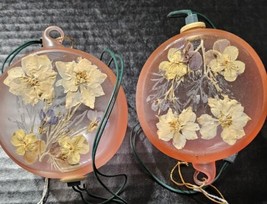 Vintage Pressed Dried Flower Glass Ornament Ball Lighted Decoupage Lot Of 2 - $19.46