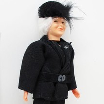 Granny Lady Doll 11 1503 Hat Caco Blk Suit Flexible Dollhouse Miniature - £30.61 GBP