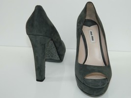 Miu Miu Prada Platform Peep Toe Pumps Glitter Sole Gray Suede Antracite NIB 40 - £125.56 GBP