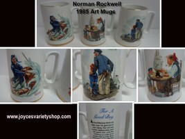 1985 Norman Rockwell Gold Trim Porcelain Decor Art Mugs Set of 3 - £28.11 GBP