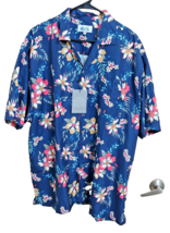 UZZI Shirt Mens XXL Navy Blue Floral Hawaiian  Button Up S/Sleeve NWT UPF Drifit - £18.84 GBP