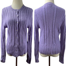 TSE Cashmere Cable Knit Purple Cardigan Sweater Size M Button Up Stretch - $78.50