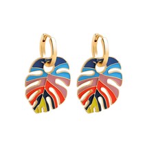 Enthic Colorful Leaf Star Shaped Enamel Drop Earrings for Women Vintage Boho Lon - £10.50 GBP