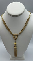 Necklace  Gold Tone Triple Chain Pendant Tassel Twisted Bands Clasp 20 ins. - £18.35 GBP