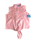 French Toast Vintage 90s Girls Tie Front Ruffle Top Size 16 Sleeveless P... - $25.16 CAD