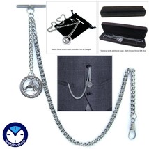 Albert Chain Silver Color Pocket Watch Chain for Men Horse HeadFob T Bar AC56 - £9.76 GBP+
