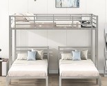 Metal Triple Bunk Bed, Full Over Twin &amp; Twin Size Bunk Bed With Built-In... - £499.87 GBP