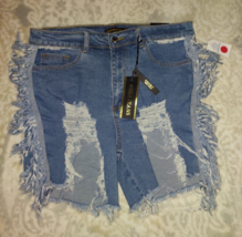Mega Jeans Blue Denim Frayed Women&#39;s Shorts New With Tag Size 11 - £7.58 GBP