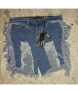Mega Jeans Blue Denim Frayed Women&#39;s Shorts New With Tag Size 11 - £7.46 GBP