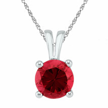 10kt White Gold Womens Round Lab-Created Ruby Solitaire Pendant 1-1/3 Cttw - £70.87 GBP