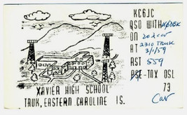 1959 QSL Xavier High School KC6JC Truk Eastern Caroline Islands  - £9.37 GBP