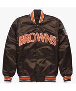NFL Cleveland Browns Vintage Brown Satin Varsity Baseball Letterman Jacket - £82.58 GBP