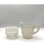 Vintage Opalescent Glass Hobnail Sugar Bowl and Ribbed Creamer Set - $34.65