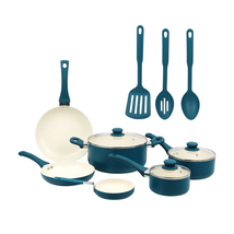 12 Piece Ceramic Nonstick Aluminum Pots and Pans Cookware Set, Blue - $71.60