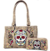Western Sugar Skull Embroidery Cross Rhinestone Concealed Carry Handbag/... - £41.63 GBP