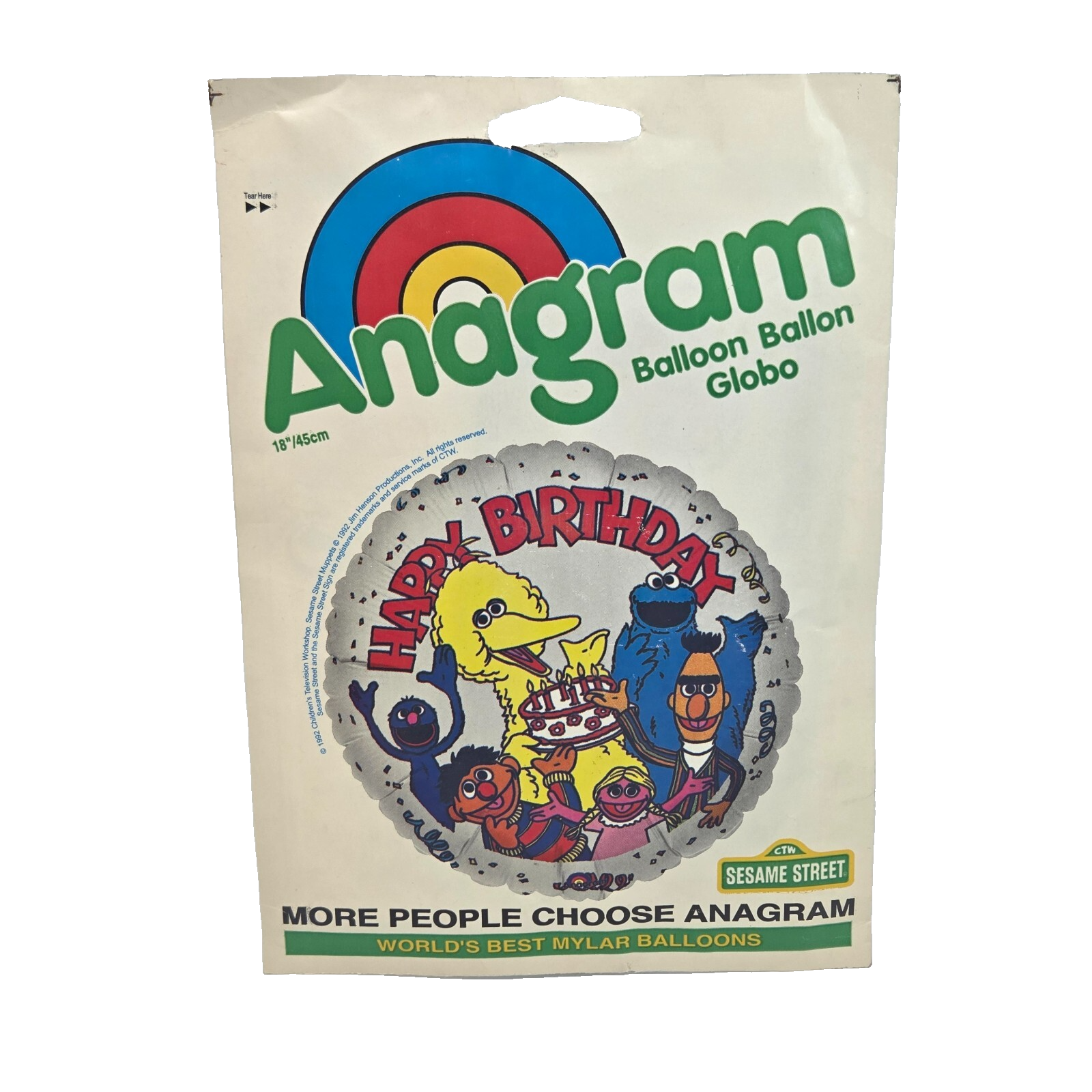 VINTAGE ANAGRAM MYLAR REFILLABLE BALLOON SESAME STREET HAPPY BIRTHDAY NE... - $8.55