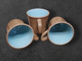 Vintage Genuine Taylor Made Set of 3 Brown Teal Coffee Mugs Restaurant W... - £23.60 GBP