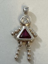 Sterling Silver 925 Charm Pendant Birthstone Baby Girl Ruby Glass Red Ju... - $19.75
