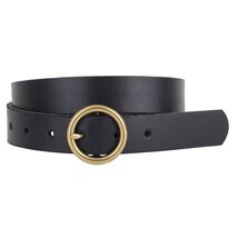 Brass Toned Circle Buckle Leather Belt Black Small - €24,65 EUR