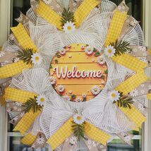 Daisy Welcome Door Wreath  Slim Mesh Spring Rustic Decor  24 Inch - $54.99