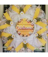 Daisy Welcome Door Wreath  Slim Mesh Spring Rustic Decor  24 Inch - $54.99